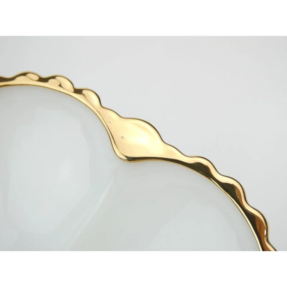 Vintage‎ Anchor Hocking Milk Glass Deviled Egg Plate With Gold Trim